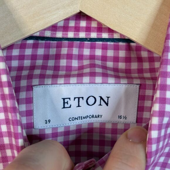 Eton Shirt Mens 15.5 Pink Check Contemporary Fit Dress Shirt Spread Collar - Picture 4 of 12